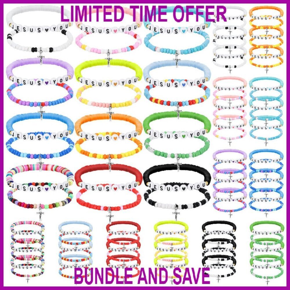 72 Pcs Christian Friendship Bracelets Clay Bead Stretch Wristbands Gift